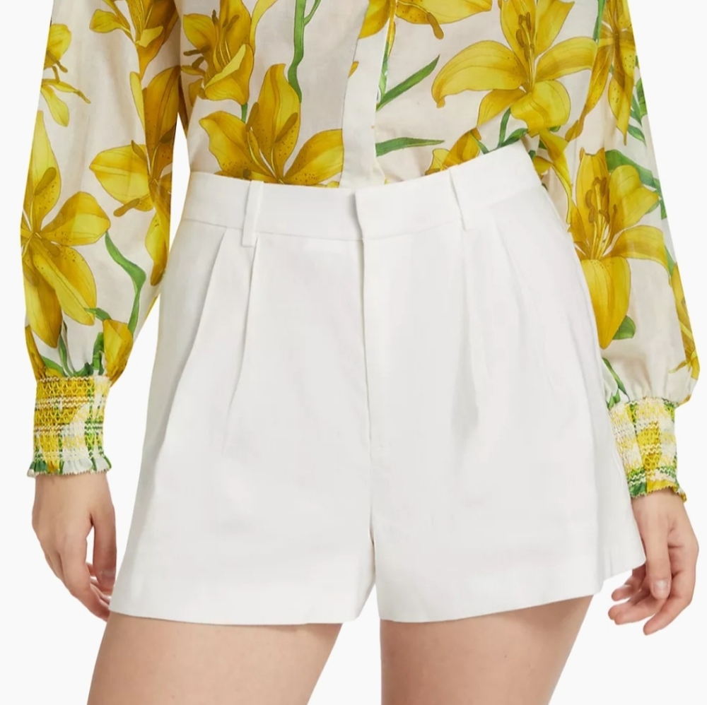 Women's White High-Rise Pleated Tailored Shorts